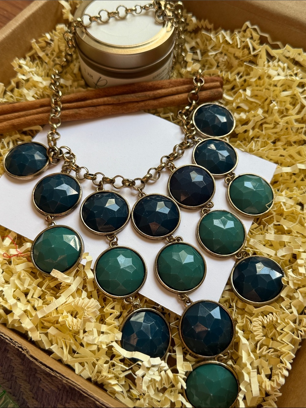 Statement Bib Necklace Green and Teal Faceted  Bib Necklace